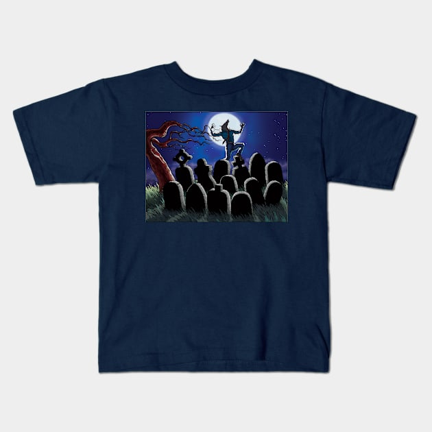 WOLFMAN Cemetary Kids T-Shirt by ArlenSchumer